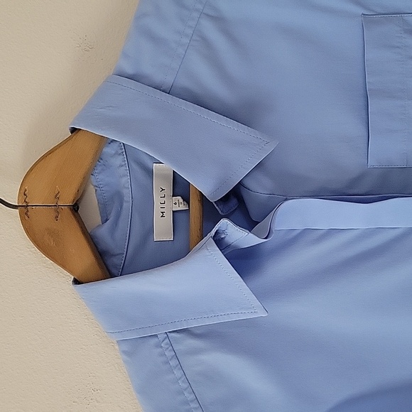 Milly Light Blue Sleeveless Button Down Shirt Tie Back Size 6 - Picture 2 of 9